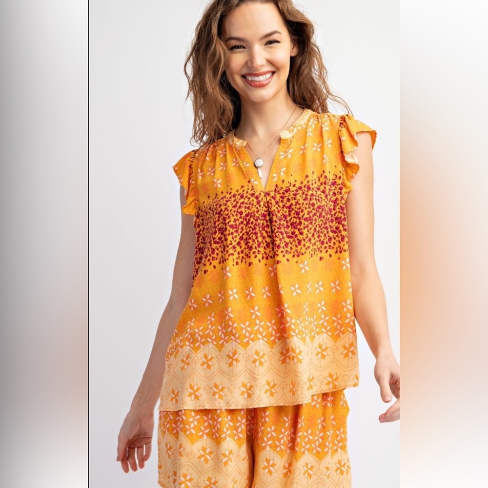 344 🏝️BORDER PRINTED CHALLIS TOP SHORT SET - Picture 3 of 5